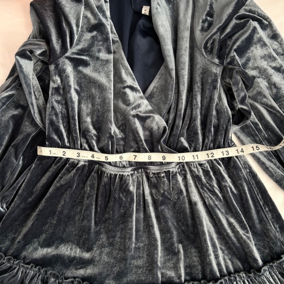 Baltic Born Shannon Velvet Short Dress Long Poet Sleeve Slate Blue Womens M EUC - Picture 6 of 9